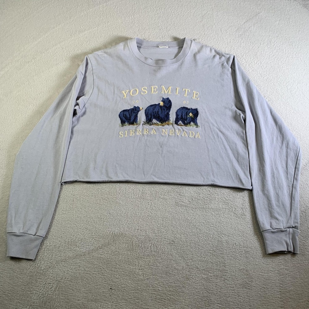 Brandy Melville Shirt Womens One Size Blue‎ Yosemite Bear Cropped John Galt